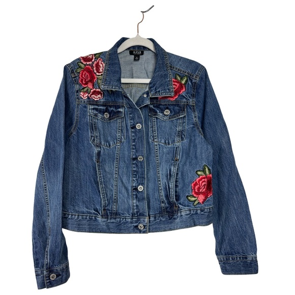 A.N.A. A New Approach Jackets & Blazers - A.n.a.-A New Approach Embroidered Floral Rose Long Sleeve Denim Jacket Size M